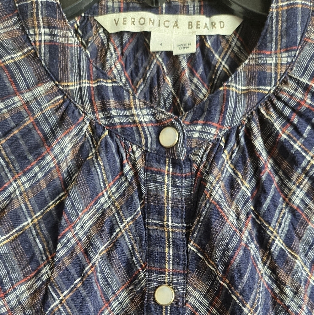 Veronica Beard Ashlynn Blouse In Multicolor Blue Plaid Size 4 - Picture 4 of 16